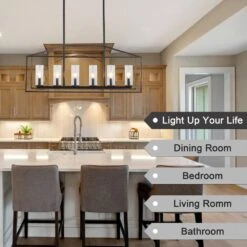 6-Light Imitation Wood Grain Square/Rectangle Pendant With Clear Glass, No Bulbs Included -Lamp Parts imitation wood grain adsensty pendant lights hd5 6iwg d0158m a0 1000