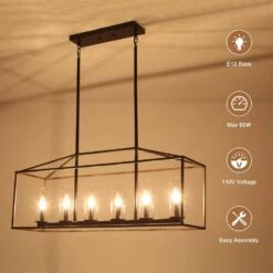 6-Light Imitation Wood Grain Square/Rectangle Pendant With Clear Glass, No Bulbs Included -Lamp Parts imitation wood grain adsensty pendant lights hd5 6iwg d0158m c3 1000