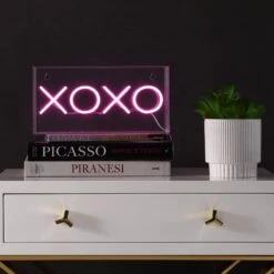 XOXO 6 In. Pink Contemporary Glam Acrylic Box USB Operated LED Neon Lamp