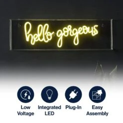 Hello Gorgeous 6 In. Yellow Contemporary Glam Acrylic Box USB Operated LED Neon Lamp 14 Hello Gorgeous 6 In. Yellow Contemporary Glam Acrylic Box USB Operated LED Neon Lamp -Lamp Parts jonathan y novelty lights nen1007a 1f 1000