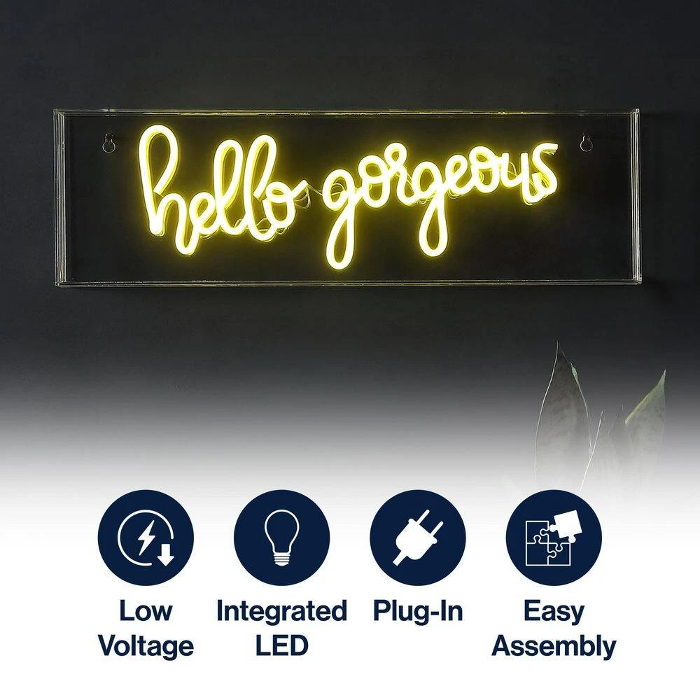 Hello Gorgeous 6 In. Yellow Contemporary Glam Acrylic Box USB Operated LED Neon Lamp 8 Hello Gorgeous 6 In. Yellow Contemporary Glam Acrylic Box USB Operated LED Neon Lamp - Image 6