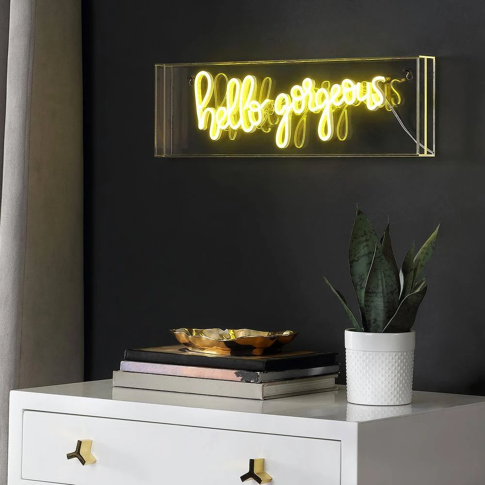 Hello Gorgeous 6 In. Yellow Contemporary Glam Acrylic Box USB Operated LED Neon Lamp 5 Hello Gorgeous 6 In. Yellow Contemporary Glam Acrylic Box USB Operated LED Neon Lamp - Image 3