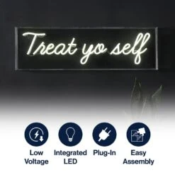 Treat You Self 6 In. Yellow Contemporary Glam Acrylic Box USB Operated LED Neon Lamp -Lamp Parts jonathan y novelty lights nen1008a 1f 1000