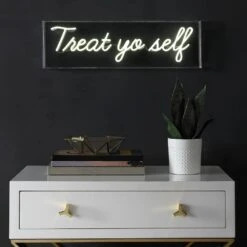 Treat You Self 6 In. Yellow Contemporary Glam Acrylic Box USB Operated LED Neon Lamp