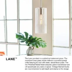 Lane Lacquered Brass + Clear Glass Cylindrical Pendant Light