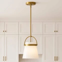 Tori Lacquered Brass+ Cased Opal Glass Pendant Light
