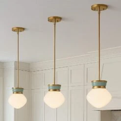 Lucy 1-Light Lacquered Brass Globe Pendant Light With Shade