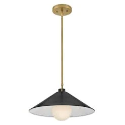 Milo Lacquered Brass + Black Conical Shade Pendant Light 13 Milo Lacquered Brass + Black Conical Shade Pendant Light -Lamp Parts lacquered brass with black accents lark pendant lights 84437lcb bk 1f 1000