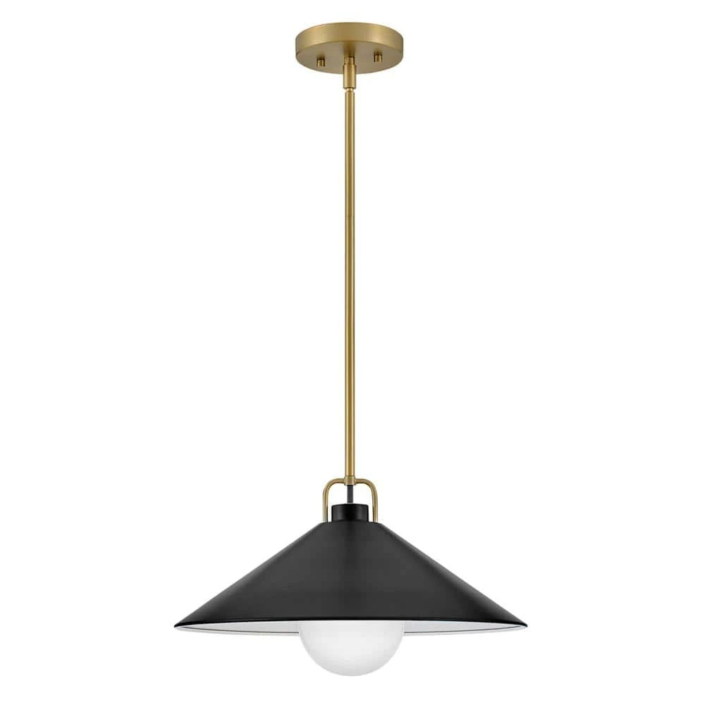 Milo Lacquered Brass + Black Conical Shade Pendant Light 5 Milo Lacquered Brass + Black Conical Shade Pendant Light - Image 3