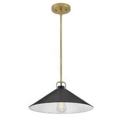 Milo Lacquered Brass + Black Conical Shade Pendant Light 16 Milo Lacquered Brass + Black Conical Shade Pendant Light -Lamp Parts lacquered brass with black accents lark pendant lights 84437lcb bk 76 1000