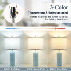 24.8 In. Lake Blue Modern Ceramic Bedside Table Lamp, 3 Color Temperature Lamps For Living Room Bedroom -Lamp Parts lake blue gtclighting table lamps w 2tl 121b 1d 1000
