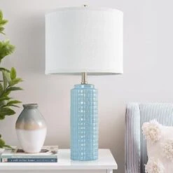 24.8 In. Lake Blue Modern Ceramic Bedside Table Lamp, 3 Color Temperature Lamps For Living Room Bedroom -Lamp Parts lake blue gtclighting table lamps w 2tl 121b 31 1000