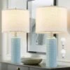 24.8 In. Lake Blue Modern Ceramic Bedside Table Lamp, 3 Color Temperature Lamps For Living Room Bedroom