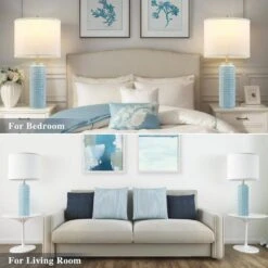 24.8 In. Lake Blue Modern Ceramic Bedside Table Lamp, 3 Color Temperature Lamps For Living Room Bedroom -Lamp Parts lake blue gtclighting table lamps w 2tl 121b 66 1000