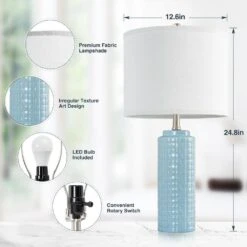 24.8 In. Lake Blue Modern Ceramic Bedside Table Lamp, 3 Color Temperature Lamps For Living Room Bedroom -Lamp Parts lake blue gtclighting table lamps w 2tl 121b 77 1000