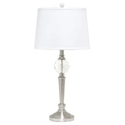 63 In. Brushed Nickel Torchiere Table And Floor Lamp Set With 2 Table Lamps And 1 Floor Lamp, (Set Of 3) -Lamp Parts lamp sets lc1021 bsn 44 1000