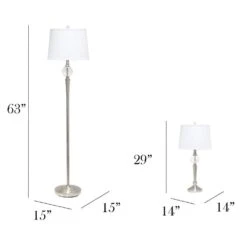 63 In. Brushed Nickel Torchiere Table And Floor Lamp Set With 2 Table Lamps And 1 Floor Lamp, (Set Of 3) -Lamp Parts lamp sets lc1021 bsn 4f 1000