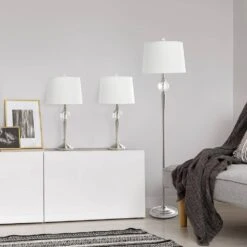 63 In. Brushed Nickel Torchiere Table And Floor Lamp Set With 2 Table Lamps And 1 Floor Lamp, (Set Of 3) -Lamp Parts lamp sets lc1021 bsn 76 1000