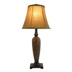 58 In. Hammered Bronze Traditional Valdivian 3 Piece Metal Lamp Set (2 Table Lamps, 1 Floor Lamp) With Brown Shades -Lamp Parts lamp sets lhs 1001 hz 1f 1000