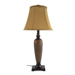 58 In. Hammered Bronze Traditional Valdivian 3 Piece Metal Lamp Set (2 Table Lamps, 1 Floor Lamp) With Brown Shades -Lamp Parts lamp sets lhs 1001 hz 4f 1000