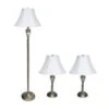 60 In. Antique Brass Roma Classic 3 Piece Metal Lamp Set (2 Table Lamps, 1 Floor Lamp) With White Shades