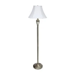 60 In. Antique Brass Roma Classic 3 Piece Metal Lamp Set (2 Table Lamps, 1 Floor Lamp) With White Shades -Lamp Parts lamp sets lhs 1002 ab 76 1000