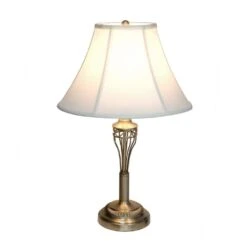 60 In. Antique Brass Roma Classic 3 Piece Metal Lamp Set (2 Table Lamps, 1 Floor Lamp) With White Shades -Lamp Parts lamp sets lhs 1002 ab fa 1000