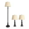 60 In. Restoration Bronze Oxford Classic 3 Piece Metal Lamp Set (2 Table Lamps, 1 Floor Lamp) With Tan Fabric Shades -Lamp Parts lamp sets lhs 1003 rz 64 1000