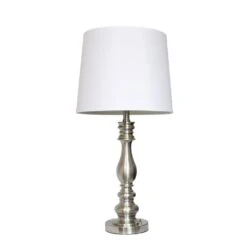 60 In. Brushed Steel Morocco Classic 3 Piece Metal Lamp Set (2 Table Lamps, 1 Floor Lamp) With White Fabric Shades 13 60 In. Brushed Steel Morocco Classic 3 Piece Metal Lamp Set (2 Table Lamps, 1 Floor Lamp) With White Fabric Shades -Lamp Parts lamp sets lhs 1004 bs 44 1000