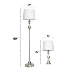 60 In. Brushed Steel Morocco Classic 3 Piece Metal Lamp Set (2 Table Lamps, 1 Floor Lamp) With White Fabric Shades 11 60 In. Brushed Steel Morocco Classic 3 Piece Metal Lamp Set (2 Table Lamps, 1 Floor Lamp) With White Fabric Shades -Lamp Parts lamp sets lhs 1004 bs 4f 1000