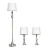 60 In. Brushed Steel Morocco Classic 3 Piece Metal Lamp Set (2 Table Lamps, 1 Floor Lamp) With White Fabric Shades -Lamp Parts lamp sets lhs 1004 bs 64 1000