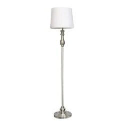 60 In. Brushed Steel Morocco Classic 3 Piece Metal Lamp Set (2 Table Lamps, 1 Floor Lamp) With White Fabric Shades 14 60 In. Brushed Steel Morocco Classic 3 Piece Metal Lamp Set (2 Table Lamps, 1 Floor Lamp) With White Fabric Shades -Lamp Parts lamp sets lhs 1004 bs fa 1000