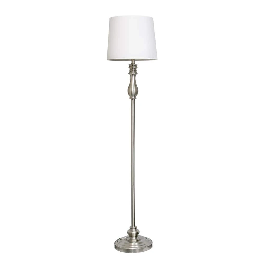 60 In. Brushed Steel Morocco Classic 3 Piece Metal Lamp Set (2 Table Lamps, 1 Floor Lamp) With White Fabric Shades 8 60 In. Brushed Steel Morocco Classic 3 Piece Metal Lamp Set (2 Table Lamps, 1 Floor Lamp) With White Fabric Shades - Image 6