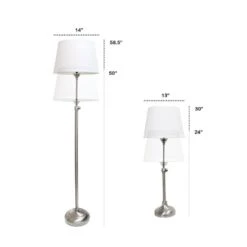 58 .5 In. Brushed Nickel Extendable 3 Piece Metal Lamp Set (2 Table Lamps, 1 Floor Lamp) With White Fabric Shades -Lamp Parts lamp sets lhs 1005 bn 4f 1000