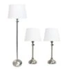 58 .5 In. Brushed Nickel Extendable 3 Piece Metal Lamp Set (2 Table Lamps, 1 Floor Lamp) With White Fabric Shades -Lamp Parts lamp sets lhs 1005 bn 64 1000