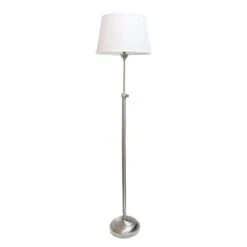 58 .5 In. Brushed Nickel Extendable 3 Piece Metal Lamp Set (2 Table Lamps, 1 Floor Lamp) With White Fabric Shades -Lamp Parts lamp sets lhs 1005 bn 77 1000