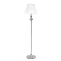 60 In. Grey Traditional Valetta 3 Piece Metal Lamp Set (2 Table Lamps, 1 Floor Lamp) With White Shades -Lamp Parts lamp sets lhs 1007 gy 44 1000