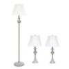 60 In. Grey Traditional Valetta 3 Piece Metal Lamp Set (2 Table Lamps, 1 Floor Lamp) With White Shades -Lamp Parts lamp sets lhs 1007 gy 64 1000