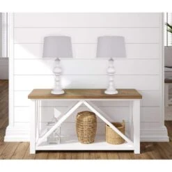 30 In. Distressed Off-White Polyresin Table Lamps With Taupe Linen Shades (2-Pack) -Lamp Parts lamp sets pt90848b c3 1000