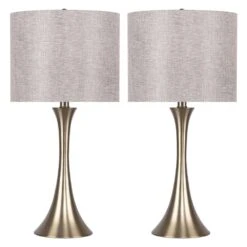 24.25 In. Gold Plated Table Lamps With Sparkly Golden Linen Shades (2-Pack)