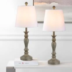 59 In. Retro Table Lamps And Floor Lamp Set Of 3 With Handmade Painted Wood Finish -Lamp Parts lamp sets wbls t004 pw 44 1000