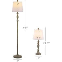 59 In. Retro Table Lamps And Floor Lamp Set Of 3 With Handmade Painted Wood Finish -Lamp Parts lamp sets wbls t004 pw c3 1000