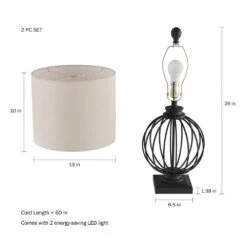 26 In. Matte Black Wrought Iron Orb Open Cage LED Table Lamps (Set Of 2) -Lamp Parts lavish home lamp sets hw1000060 1f 1000