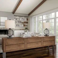 26 In. Matte Black Wrought Iron Orb Open Cage LED Table Lamps (Set Of 2) -Lamp Parts lavish home lamp sets hw1000060 31 1000