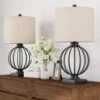 26 In. Matte Black Wrought Iron Orb Open Cage LED Table Lamps (Set Of 2)
