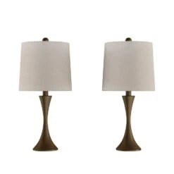 24.5 In. Bronze Mid-Century Modern Metal Flared Trumpet Base LED Table Lamps (Set Of 2) 12 24.5 In. Bronze Mid-Century Modern Metal Flared Trumpet Base LED Table Lamps (Set Of 2) -Lamp Parts lavish home lamp sets hw1000063 1f 1000