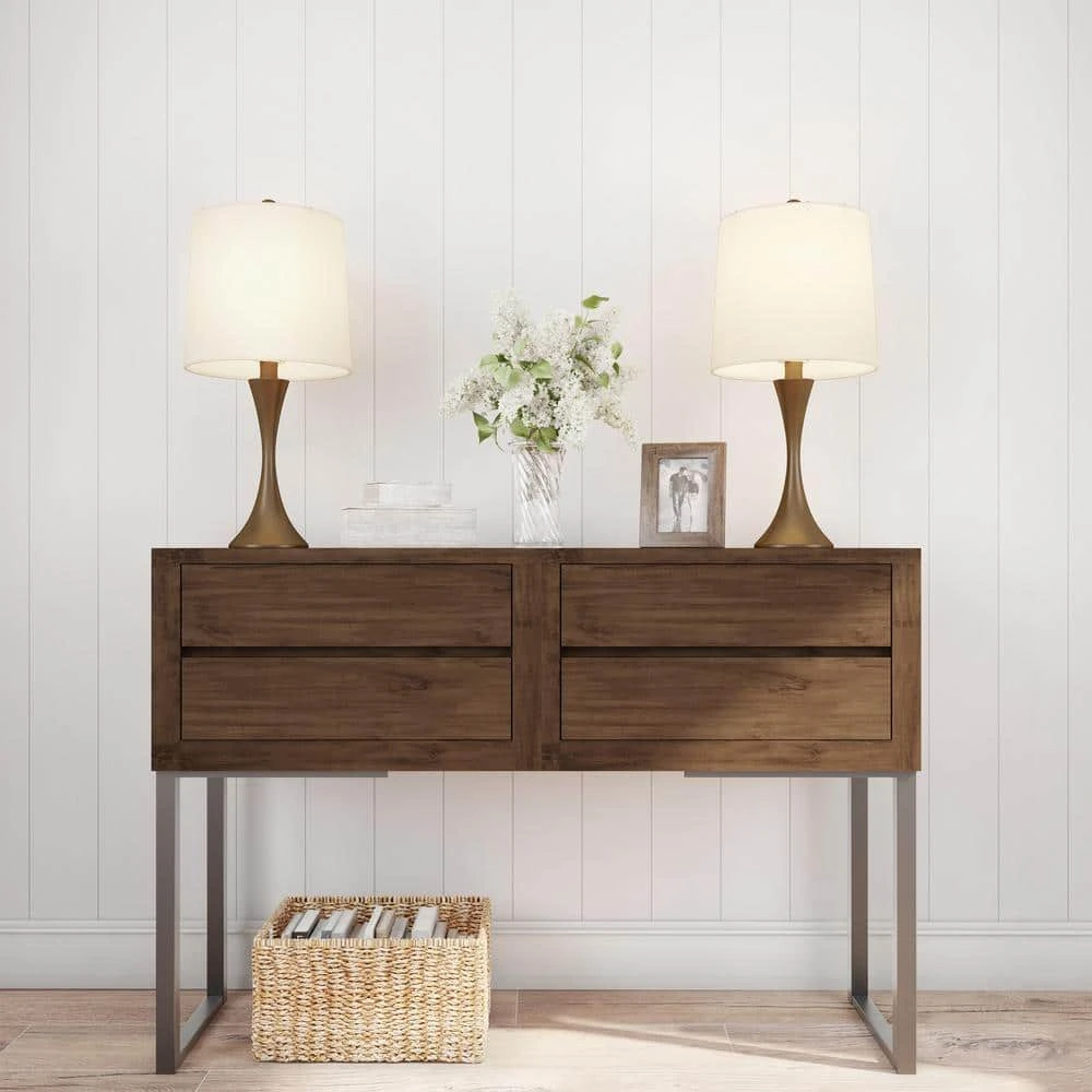 24.5 In. Bronze Mid-Century Modern Metal Flared Trumpet Base LED Table Lamps (Set Of 2) 4 24.5 In. Bronze Mid-Century Modern Metal Flared Trumpet Base LED Table Lamps (Set Of 2) - Image 2