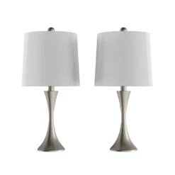 24.5 In. Silver Mid-Century Modern Metal Flared Trumpet Base LED Table Lamps (Set Of 2) -Lamp Parts lavish home lamp sets hw1000064 1f 1000