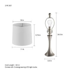 24.5 In. Silver Mid-Century Modern Metal Flared Trumpet Base LED Table Lamps (Set Of 2) -Lamp Parts lavish home lamp sets hw1000064 44 1000