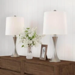 24.5 In. Silver Mid-Century Modern Metal Flared Trumpet Base LED Table Lamps (Set Of 2)